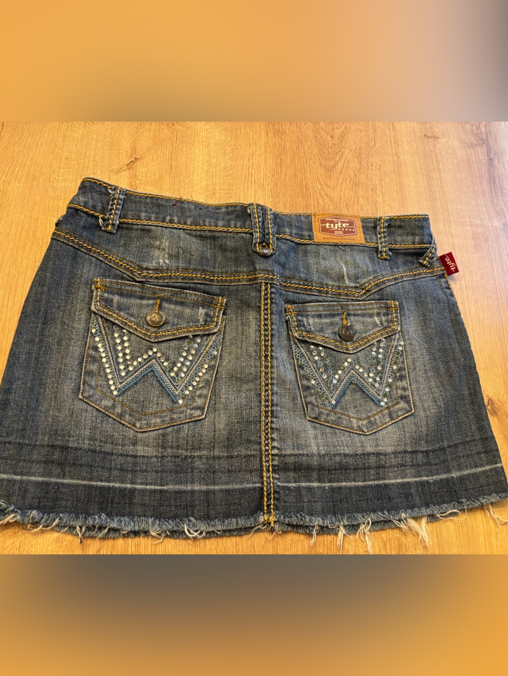 Y2K Vintage Studded Stretch Mini skirt Tyte Jeans Distressed Denim Fray Hem